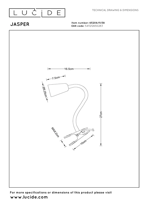 Lucide JASPER - Klemmleuchte - 1xGU10 - Beige | Essential - technisch